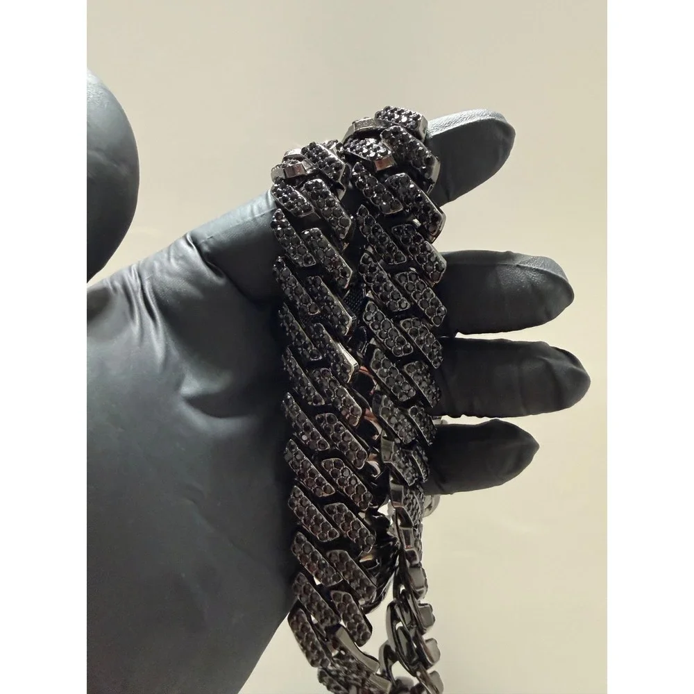 black on black cuban iced out chain necklace 22 inch 20mm vvscz great quality